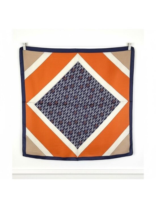 ❤️Elegant Luxury Bandana Square Scarf Silky Satin Soft ORANGE BLUE Geometric New - Picture 4 of 9
